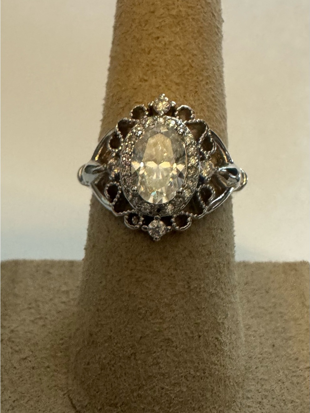Sterling Silver Oval Moissanite Halo Ring in White